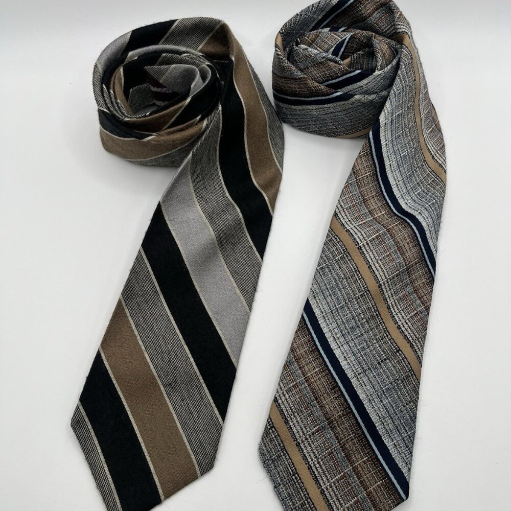 Vintage 70s Men’s Striped Neckties Brittania & Picasso Lot Of 2 Polyester Formal